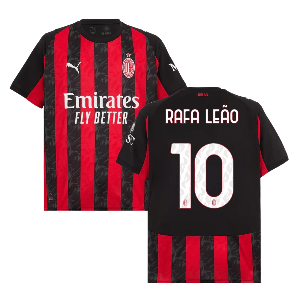 Rafael Leao 10 AC Milan 2025-26 Home Match Jersey – Black Red by Soccer Jersey
