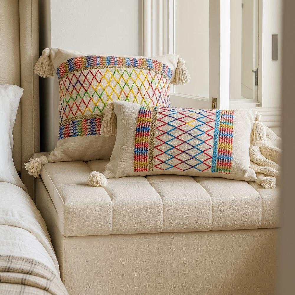 Rainbow Lattice Tassel Cushion Cover by Casa & Beyond