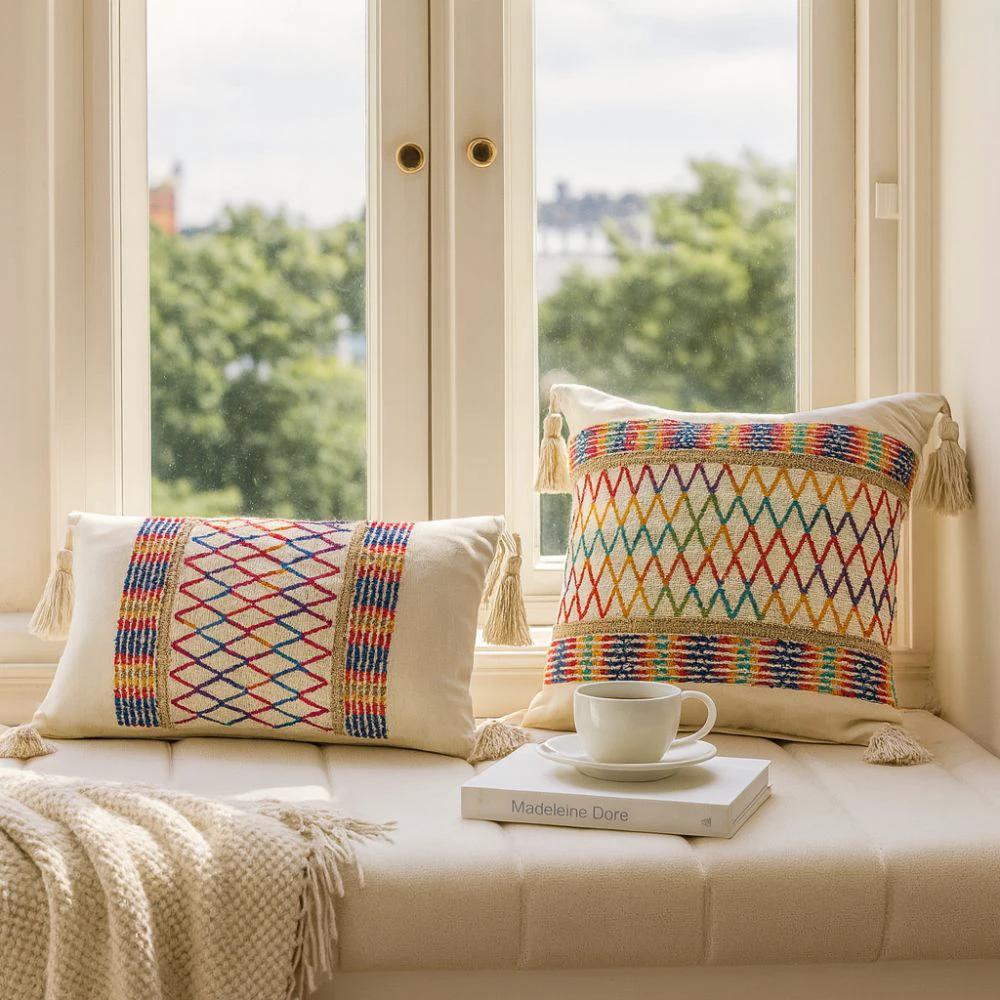 Rainbow Lattice Tassel Cushion Cover by Casa & Beyond