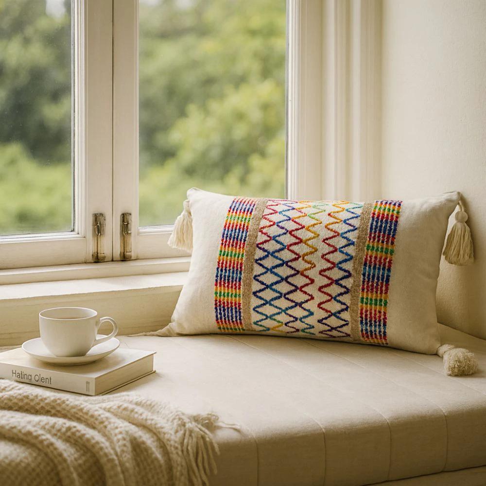 Rainbow Lattice Tassel Cushion Cover by Casa & Beyond