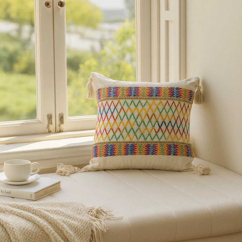 Rainbow Lattice Tassel Cushion Cover by Casa & Beyond