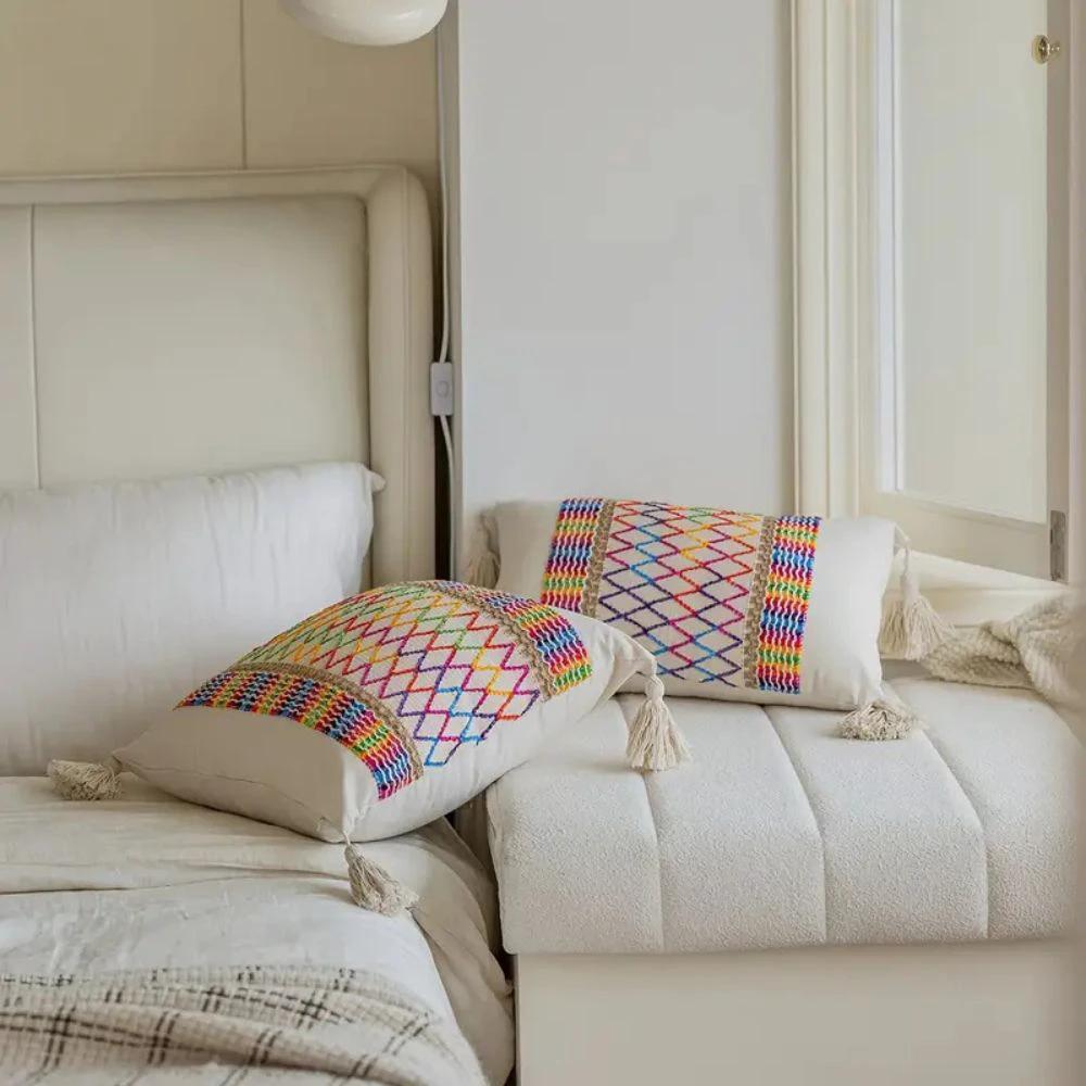 Rainbow Lattice Tassel Cushion Cover by Casa & Beyond