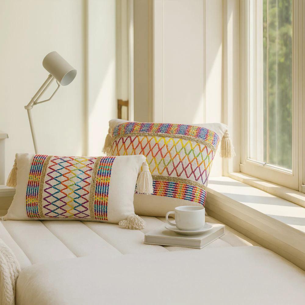 Rainbow Lattice Tassel Cushion Cover by Casa & Beyond