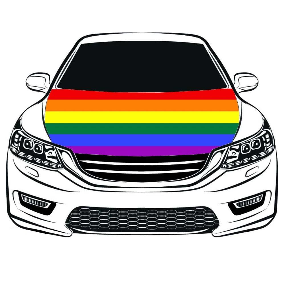 Rainbow Car Hood Cover Flag ,Rainbow Engine Banner,Seven Colors，3.3X5ft,6X7FT100% Polyester Elastic Fabrics Can be Washed， by flagsshop