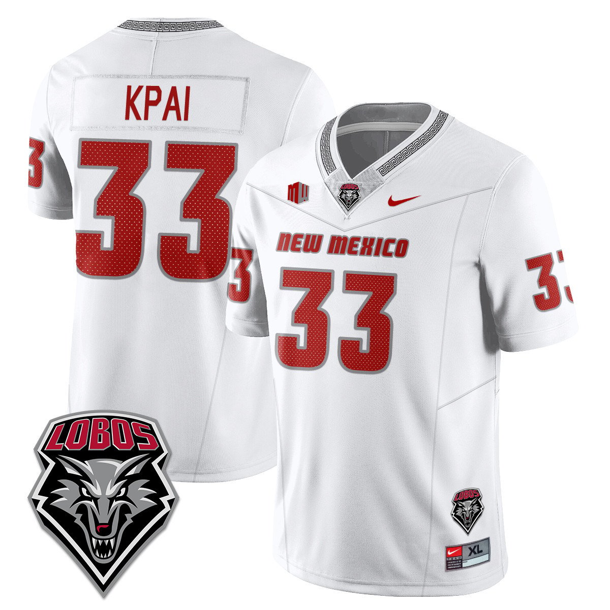 Randolph Kpai Jersey #33 UNM Lobo Football 2025 Stitched White by NCAA Football Jersey