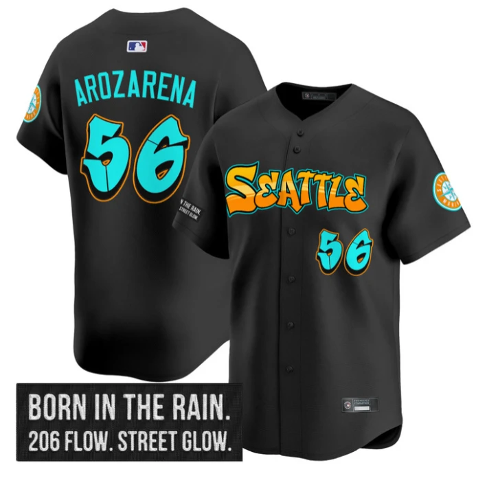 Randy Arozarena Jersey #56 Seattle Mariners Graffiti Emerald Drop Edition Black by My Store