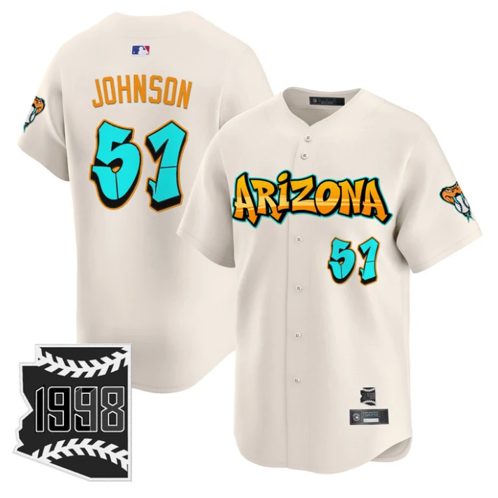 Randy Johnson Jersey #51 Arizona Diamondbacks Graffiti Desert Ink Edition Cream by My Store
