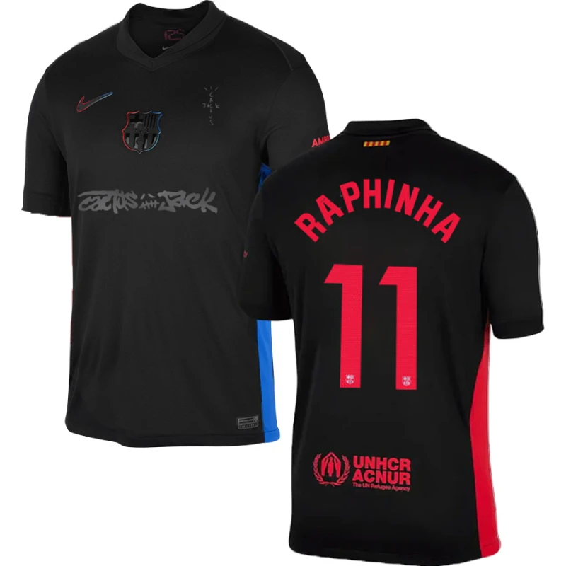 Raphinha #11 Barcelona x Travis Scott 2025 Away Jersey – Black by Soccer Jersey