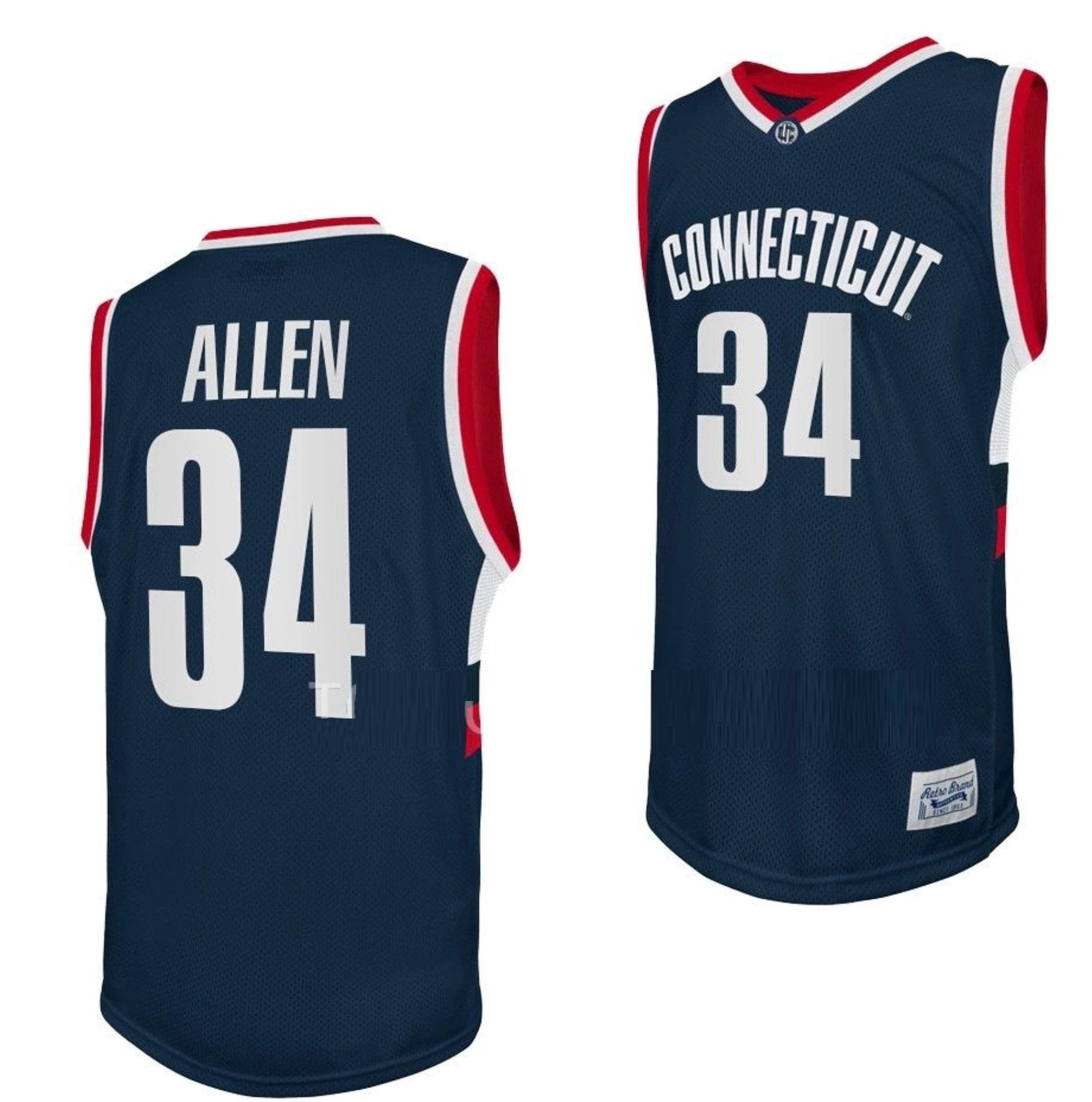 Ray Allen Jersey UConn Huskies College Basketball Navy Retro #34 by My store basketball