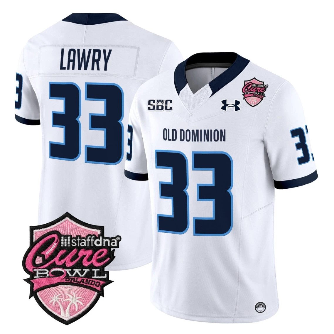 Ray Lawry Jersey #33 Old Dominion Monarchs 2025 Cure Bowl Stitched White by NCAA Football Jersey