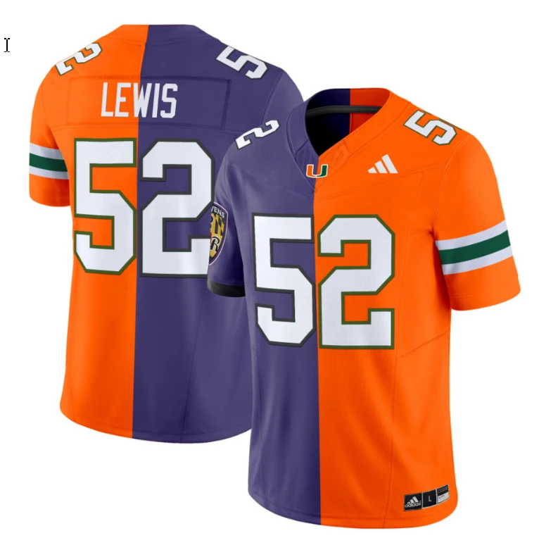 Ray Lewis Jersey #52 Miami Hurricanes Split Vapor Limited V2 Football Stitched by NCAA Football Jersey