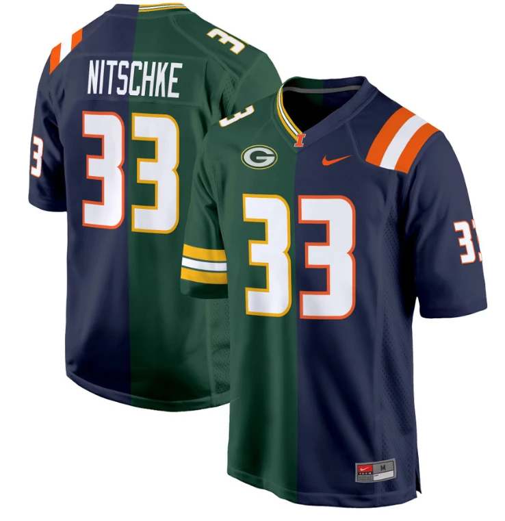 Ray Nitschke Jersey #33 Illinois Fighting Illini Split Football Game Stitched by My Store