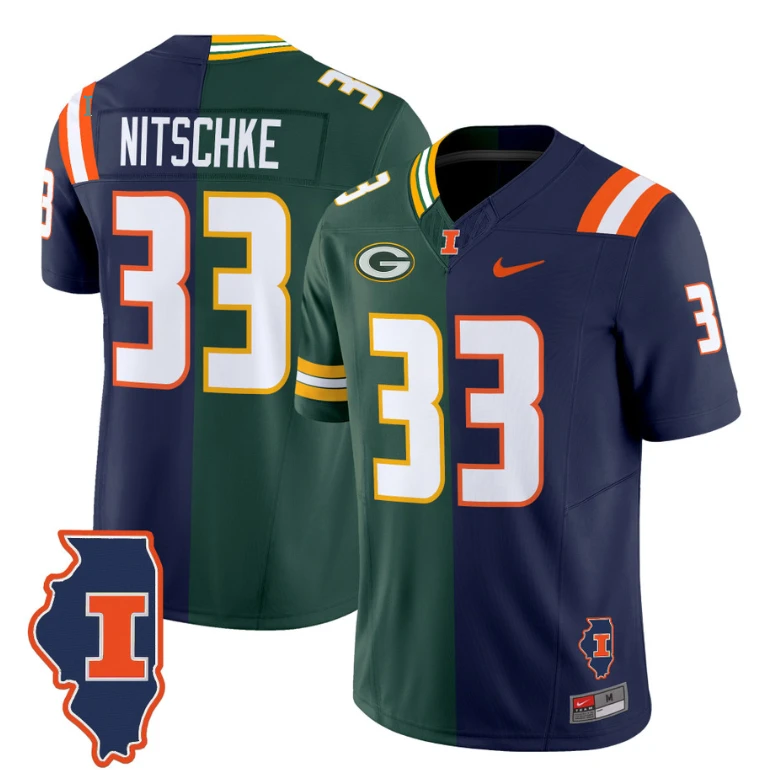 Ray Nitschke Jersey #33 Illinois Fighting Illini Split Vapor Limited Football by NCAA Football Jersey