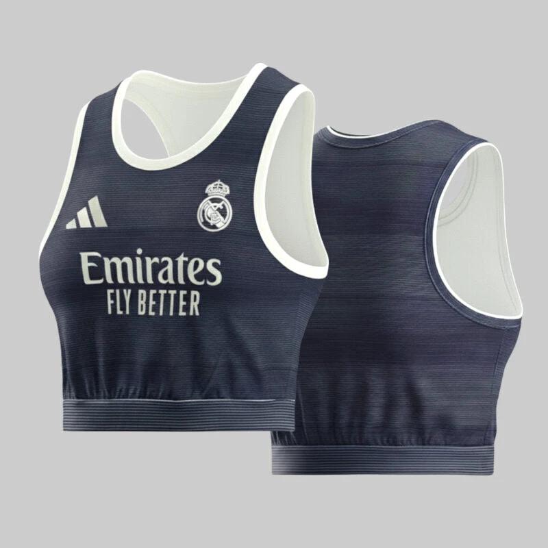 Real Madrid 2025-26 Away Crop Jersey Sleek Supporter Top Women’s Soccer Top – Navy by Soccer Jersey