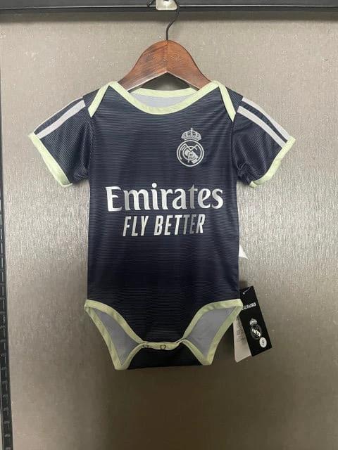 Real Madrid 2025-26 Away Tiny Fan Style Soccer Baby Bodysuit – Black by Soccer Jersey