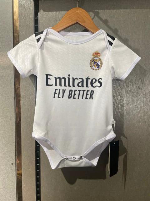 Real Madrid 2025-26 Future Champion Fan Gear Soccer Baby Bodysuit – White by Soccer Jersey