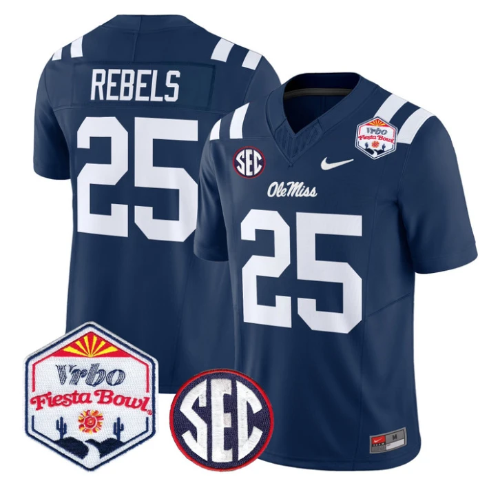 Rebels Jersey #25 Ole Miss Rebels 2026 Fiesta Bow Vapor Stitched Navy by NCAA Football Jersey