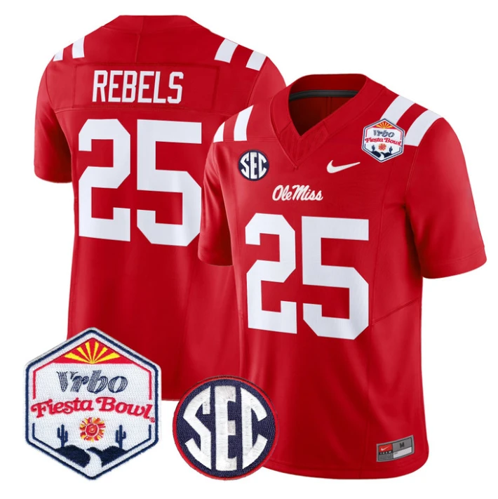 Rebels Jersey #25 Ole Miss Rebels 2026 Fiesta Bow Vapor Stitched Red by NCAA Football Jersey