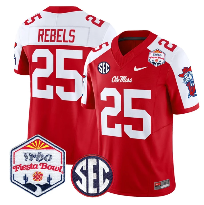 Rebels Jersey #25 Ole Miss Rebels 2026 Fiesta Bow Vapor Stitched by My Store NCAA Football Jerseys