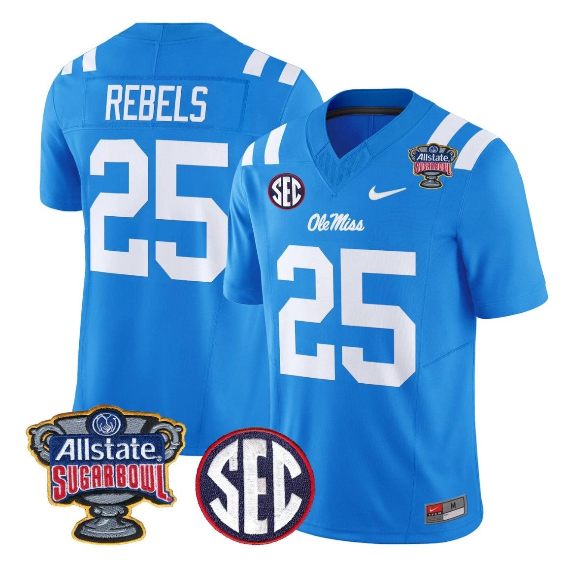 Rebels Jersey #25 Ole Miss Rebels 2026 Sugar Bowl Patch Vapor Stitched by My Store NCAA Football Jerseys
