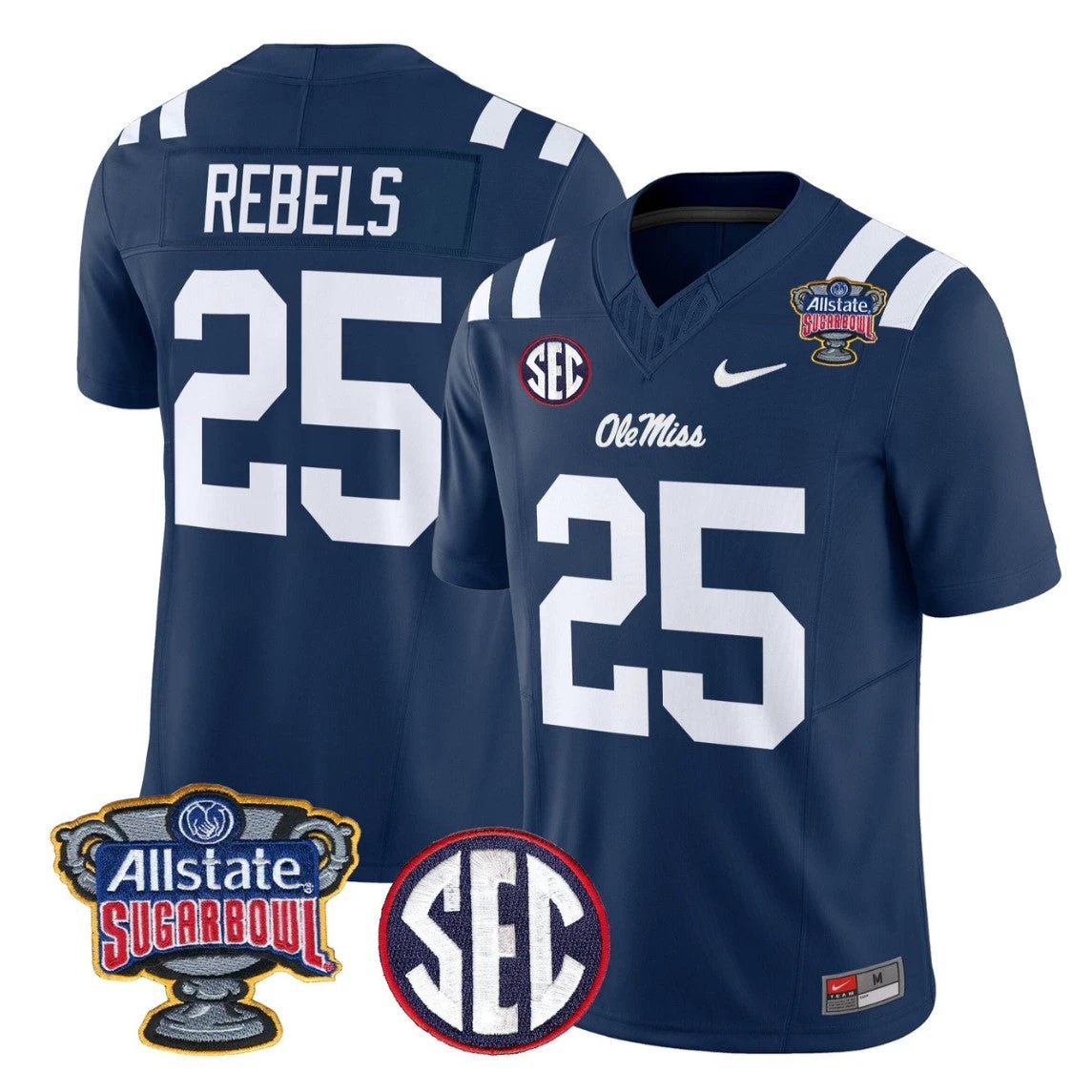 Rebels Jersey #25 Ole Miss Rebels 2026 Sugar Bowl Patch Vapor Stitched by My Store NCAA Football Jerseys