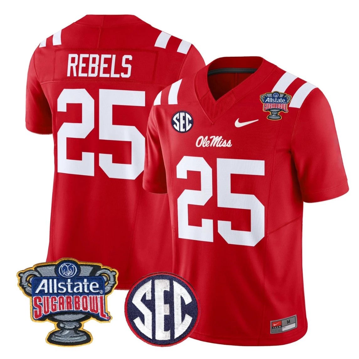Rebels Jersey #25 Ole Miss Rebels 2026 Sugar Bowl Patch Vapor Stitched by My Store NCAA Football Jerseys