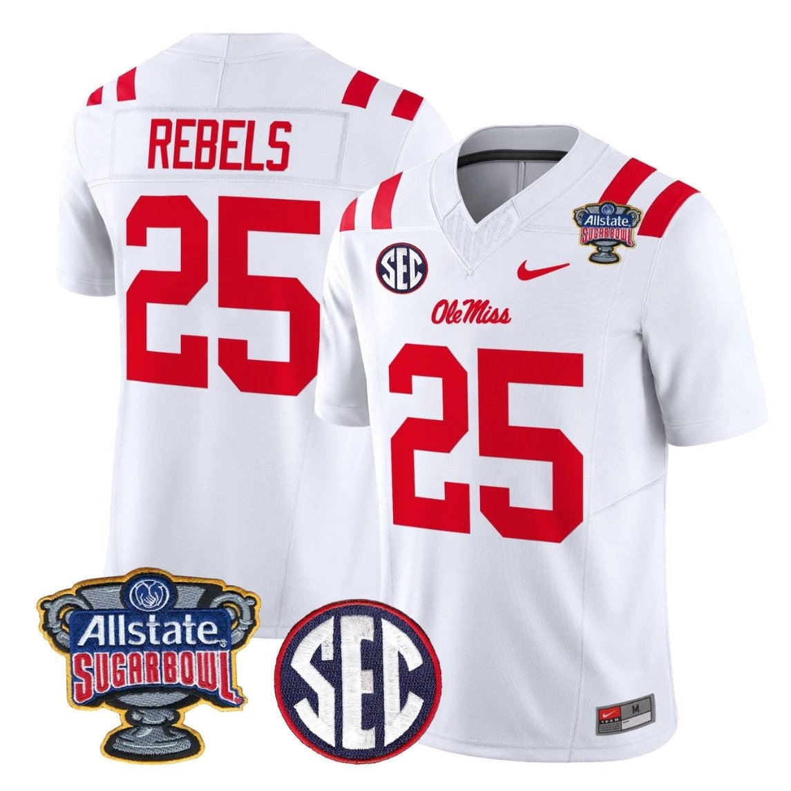 Rebels Jersey #25 Ole Miss Rebels 2026 Sugar Bowl Patch Vapor Stitched by My Store NCAA Football Jerseys