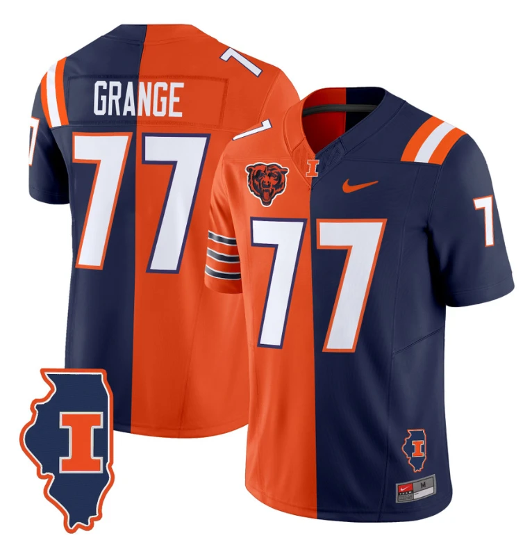 Red Grange Jersey #77 Illinois Fighting Illini Split Vapor Limited Football by NCAA Football Jersey