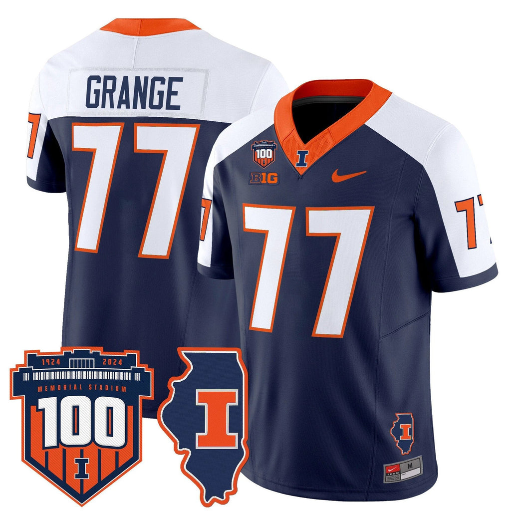 Red Grange Jersey #77 Illinois Fighting 100th Memorial Stadium Navy Alternate by My Store
