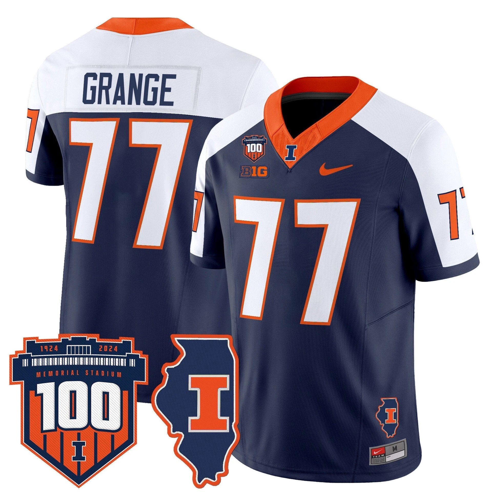 Red Grange Jersey #77 Illinois Fighting 100th Memorial Stadium Navy Alternate by My Store
