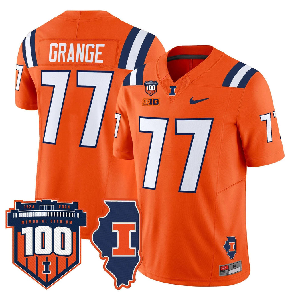 Red Grange Jersey #77 Illinois Fighting 100th Memorial Stadium Orange by My Store