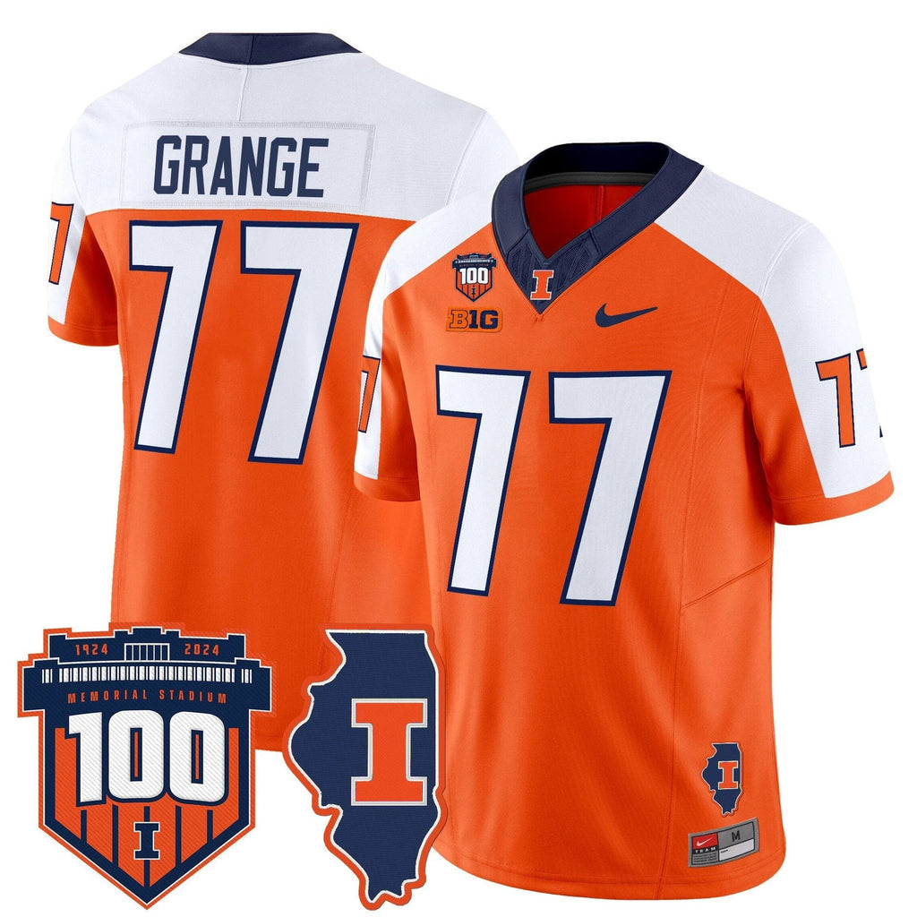 Red Grange Jersey #77 Illinois Fighting 100th Memorial Stadium Orange Alternate by My Store