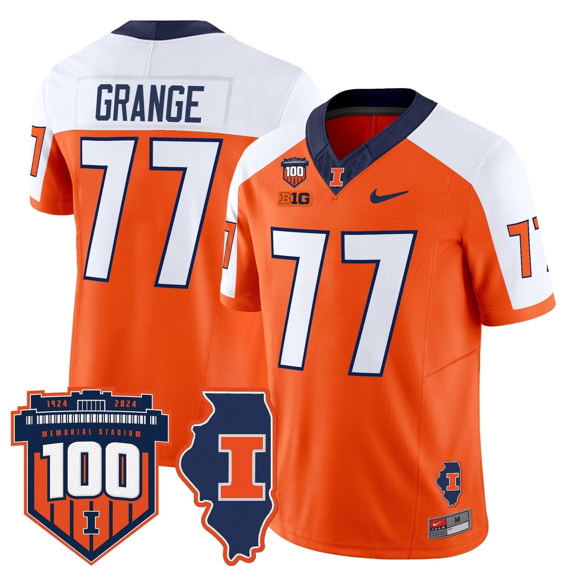 Red Grange Jersey #77 Illinois Fighting 100th Memorial Stadium Orange Alternate by My Store