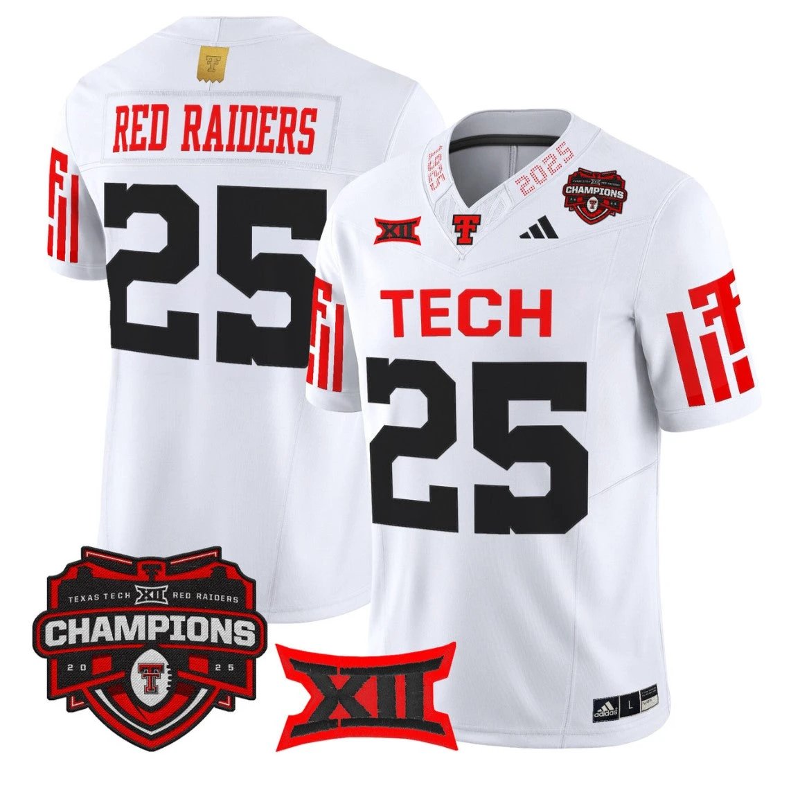 Red Raiders Jersey #25 Texas Tech 2025 Big 12 Champions Limited Stitched White by NCAA Football Jersey