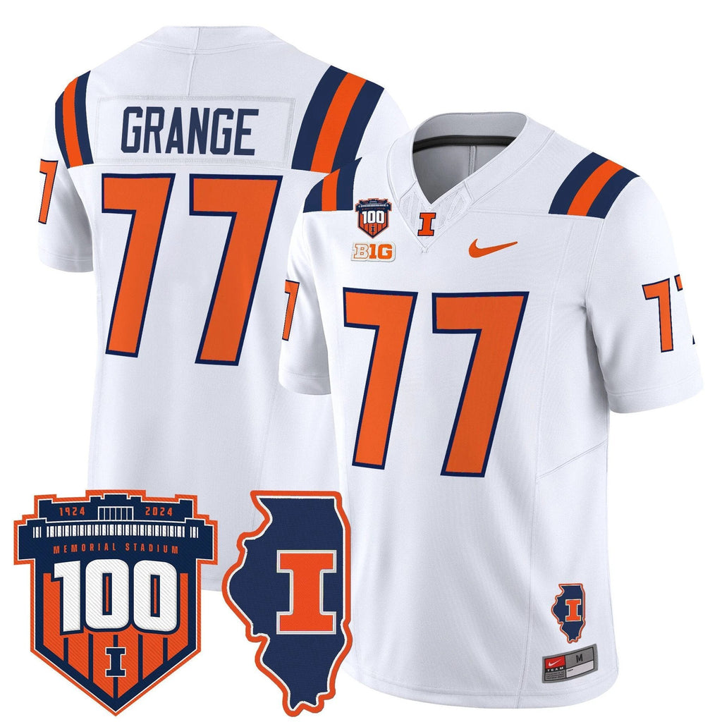 Red Grange Jersey #77 Illinois Fighting 100th Memorial Stadium White by My Store