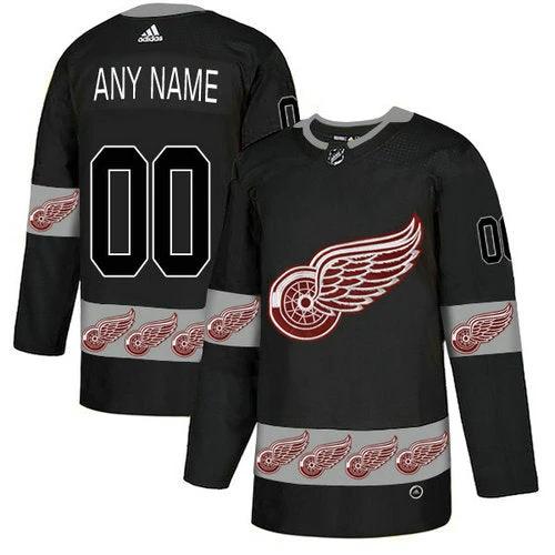 Red Wings Custom Black Team Logos Fashion Jersey by Hockey David