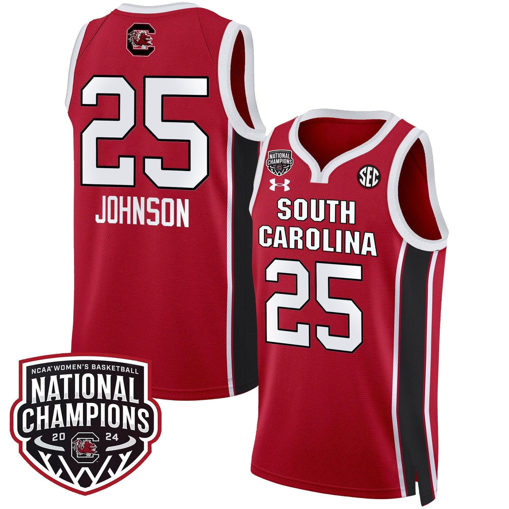 Raven Johnson Jersey #25 South Carolina Gamecocks Basketball 2024 National Champions All Stitched Red by My store basketball