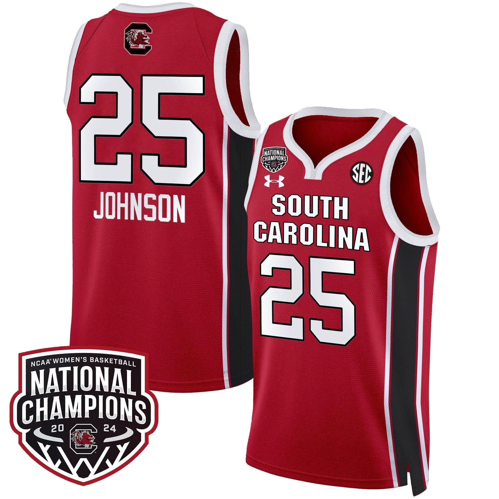 Raven Johnson Jersey #25 South Carolina Gamecocks Basketball 2024 National Champions All Stitched Red by My store basketball