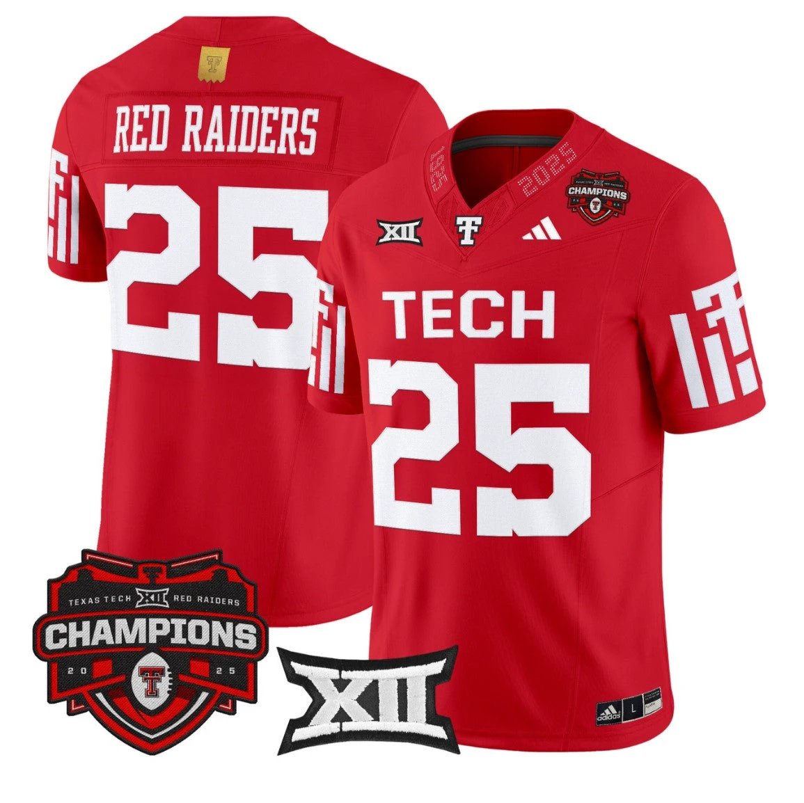 Red Raiders Jersey #25 Texas Tech 2025 Big 12 Champions Limited Stitched by My Store NCAA Football Jerseys