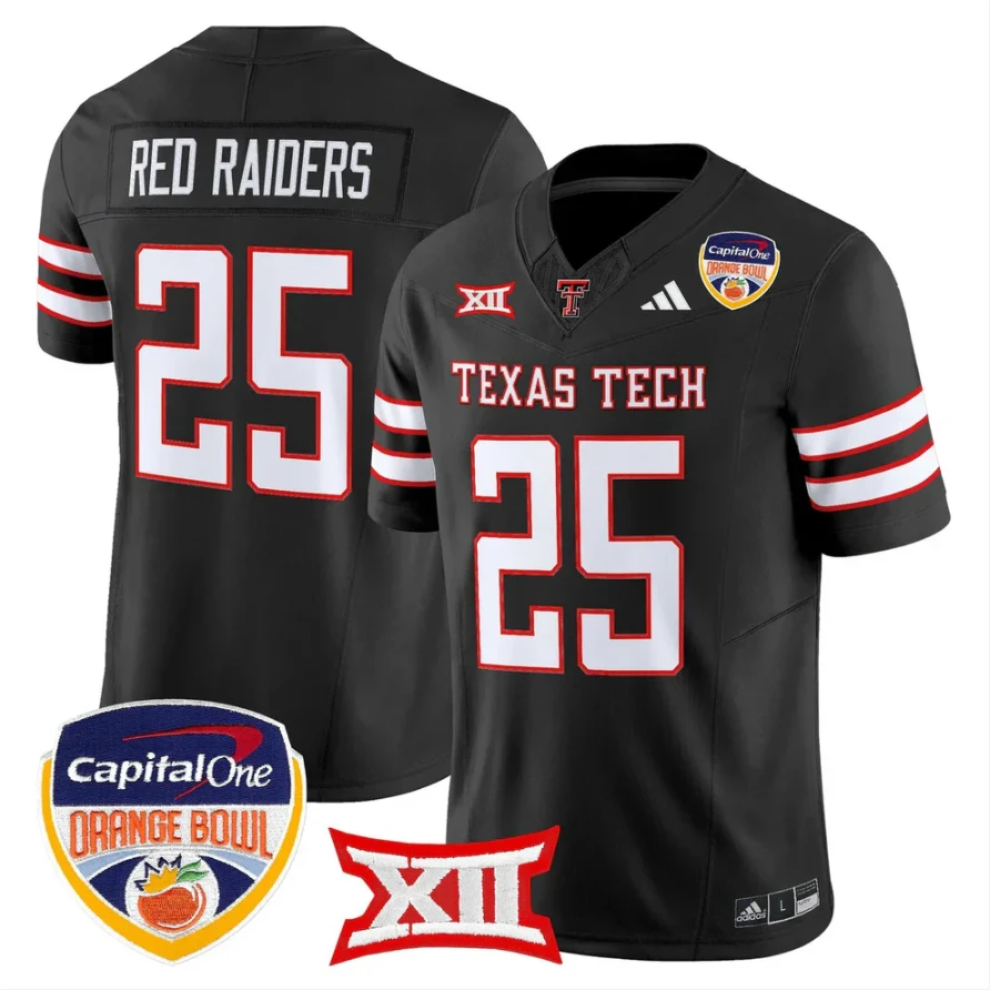 Red Raiders Jersey #25 Texas Tech 2025 Orange Bowl Patch V2 Stitched by My Store NCAA Football Jerseys