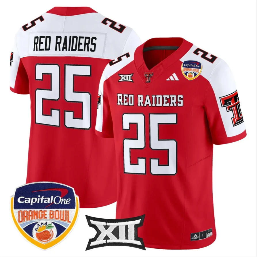 Red Raiders Jersey #25 Texas Tech 2025 Orange Bowl Patch V2 Stitched by My Store NCAA Football Jerseys