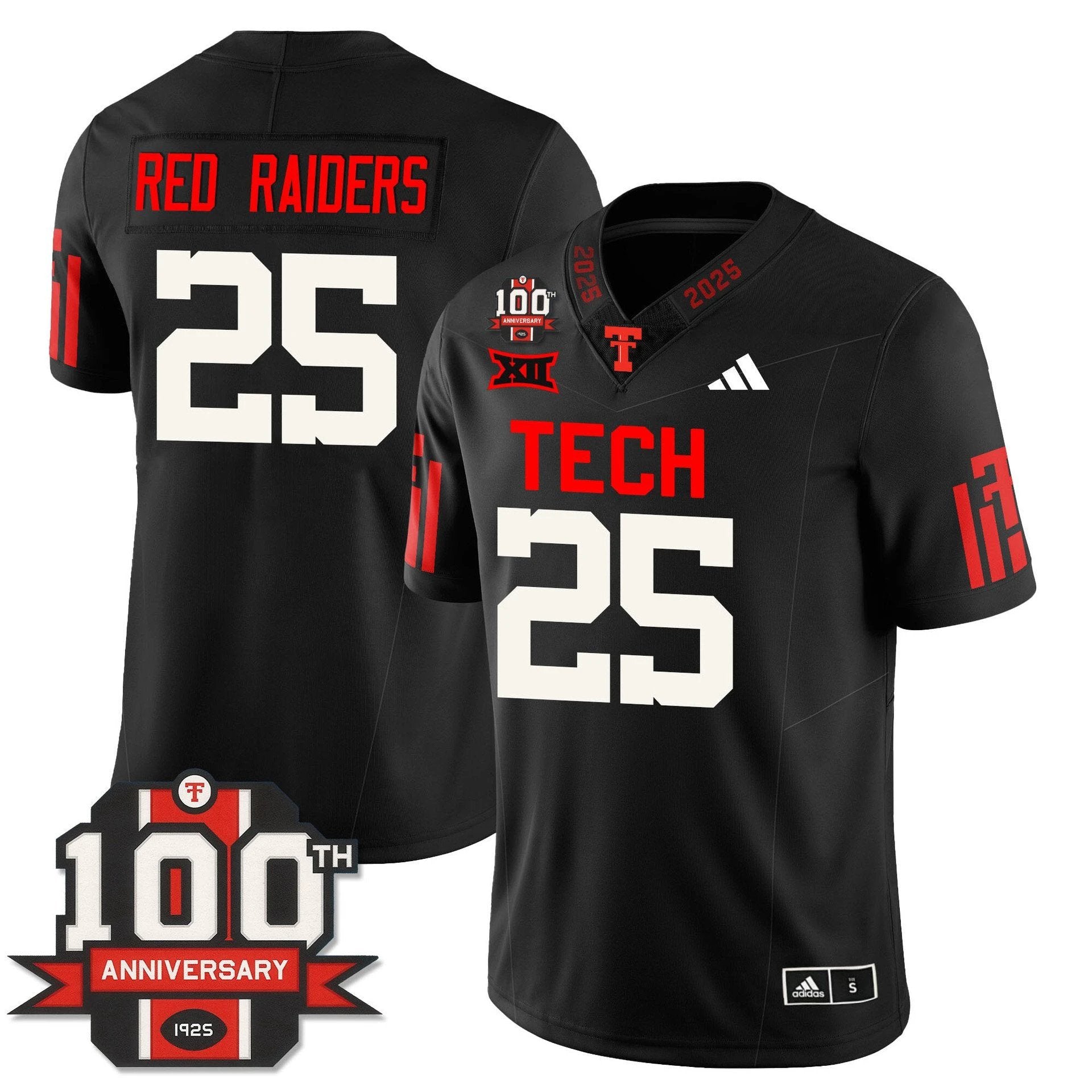 Red Raiders Jersey #25 Texas Tech Football 100th Anniversary Stitched by My Store NCAA Football Jerseys