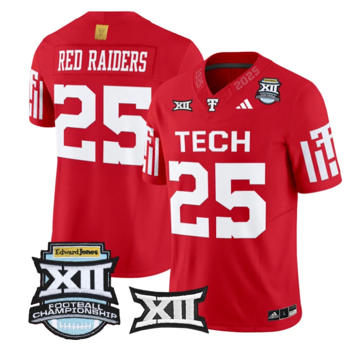 Red Raiders Jersey #25 Texas Tech Red Raiders 2025 Big 12 Championship by My Store NCAA Football Jerseys