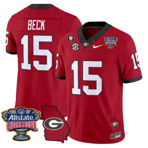 Carson Beck Jersey #15 Georgia Bulldogs 2025 Sugar Bowl Patch Vapor Red by My Store
