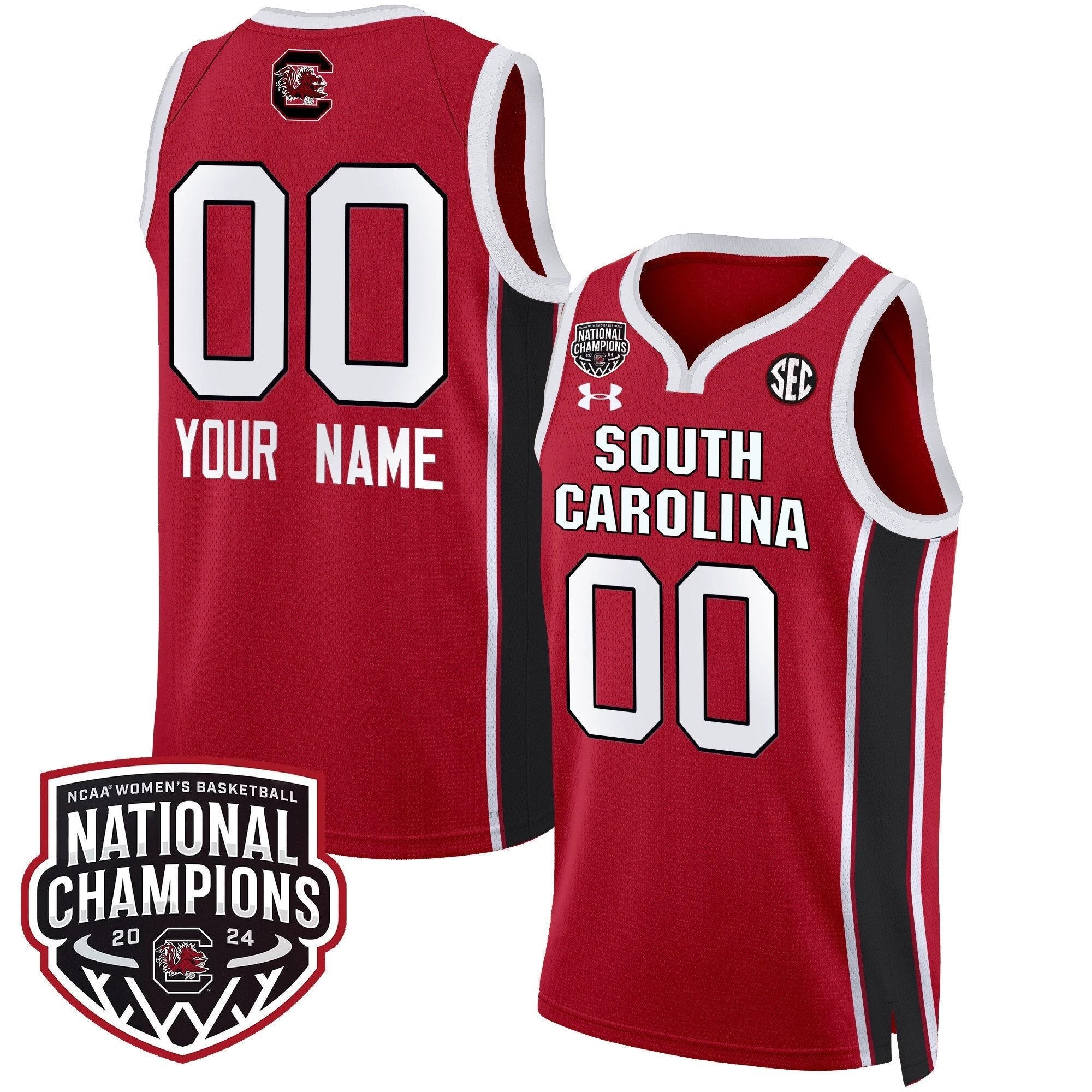 Custom South Carolina Gamecocks Basketball Jersey Name and Number 2024 National Champions All Stitched Red by My store basketball