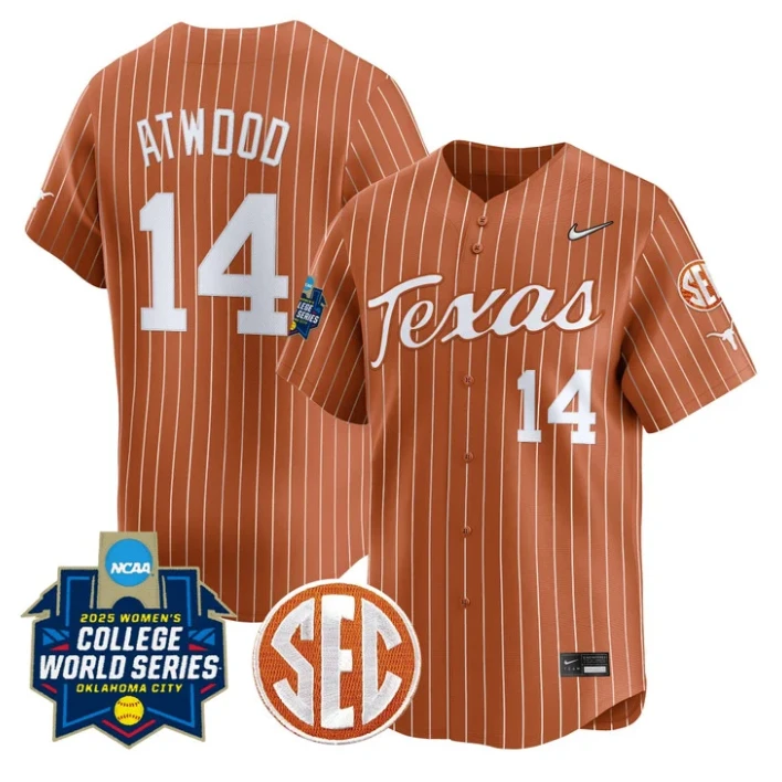 Reese Atwood Jersey #14 Texas Longhorns 2025 World Series Stitched Orange Pinstripe by My Store