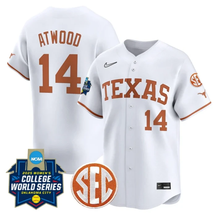 Reese Atwood Jersey #14 Texas Longhorns 2025 World Series Stitched White by My Store
