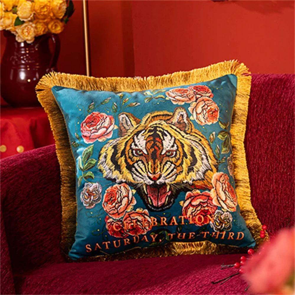 Regal Tiger Artistic Velvet Cushion Cover by Casa & Beyond