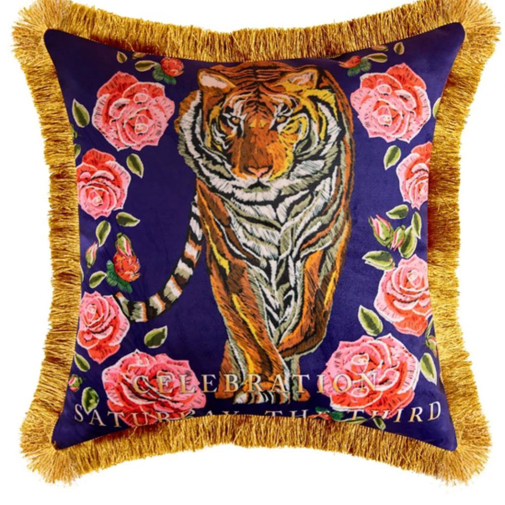 Regal Tiger Artistic Velvet Cushion Cover by Casa & Beyond