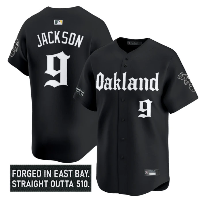 Reggie Jackson Jersey #9 Oakland Athletics Gothic East Bay Edition Black by My Store